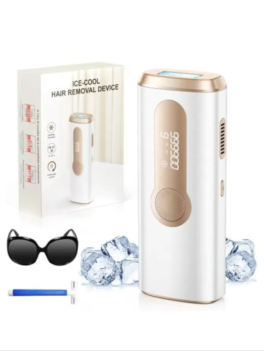 Ice-Cool Hair Removal Device - White & Gold New Sealed